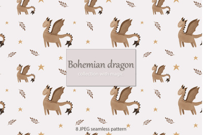 Bohemian fairy dragon seamless pattern