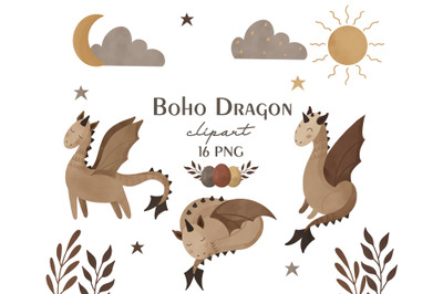 Boho dragon fairy clipart PNG, Baby shower clipart, Nursery wall decal
