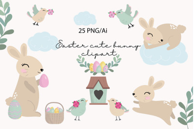 Easter cute bunny clipart, Spring clipart, Baby shower clipart PNG