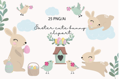 Easter cute bunny clipart&2C; Spring clipart&2C; Baby shower clipart PNG