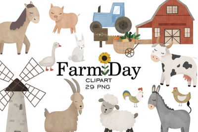 Farm day clipart, Farm animals PNG, Baby cow png