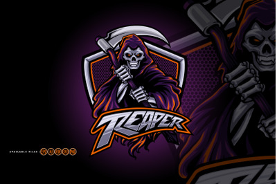 Skull Grim Reaper Shield Esport Logo Mascot