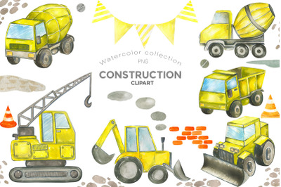 Watercolor Construction clipart. Seamless pattern