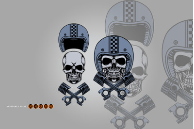 Skull piston motorcycle logo mascot