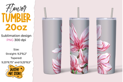 Watercolor Magnolia Flowers Spring tumbler 20 oz sublimation