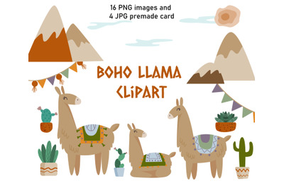 Llama clipart&2C; Llama PNG&2C; Llama print&2C; Boho clipart&2C; Succulent clipart