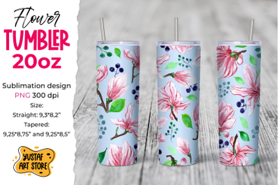 Watercolor Magnolia Flower Spring tumbler sublimation design