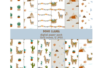 Llama digital paper, Animal digital paper, Boho baby digital paper