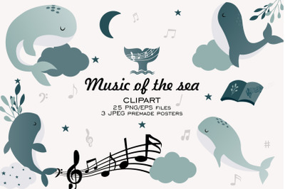 Whale clipart, Music note clipart, Music PNG, Cute sea animals