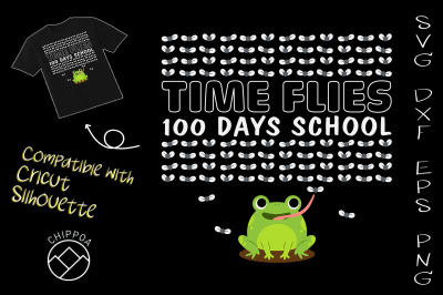 Time Flies 100 Days School Frog Funny