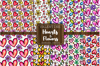 Hearts and Flowers Seamless Valentine Patterns