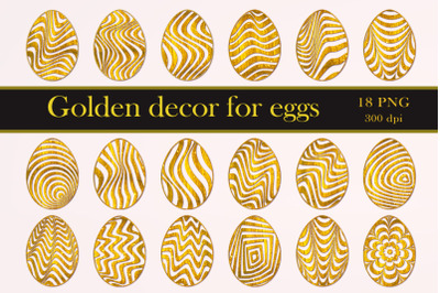 Set of golden decor for eggs. PNG for sublimation