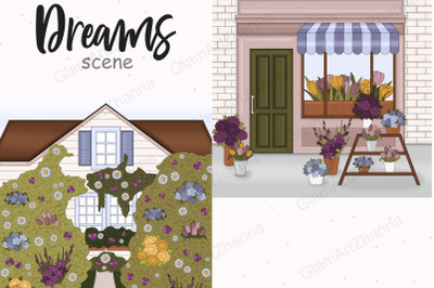 Flower Market Clipart | Spring House Illustration