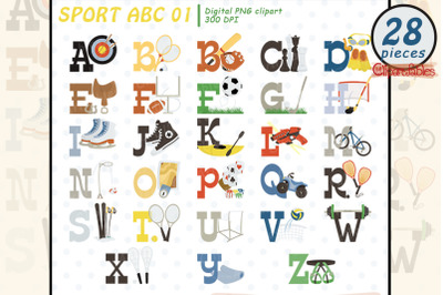 SPORT ALPHABET clipart, Sports, Kids english alphabet
