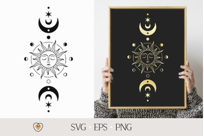 Sun and moon svg #3 with moon phase, Celestial svg, Witchy svg, png fi