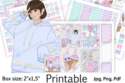 Kawaii Printable Stickers 2&quot;x1,5&quot;