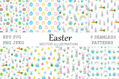 Easter pattern. Easter Bunny pattern. Easter Chicks Eggs