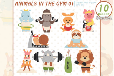 ANIMALS in the GYM clipart, Cute athletes clip art