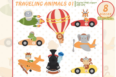 Cute TRAVELING ANIMALS&2C; Baby animals clipart