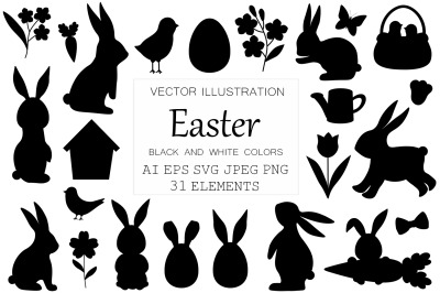 Easter silhouette. Easter Bunny silhouette SVG. Easter Eggs