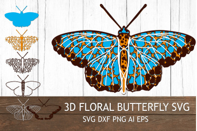 3D Layered SVG Butterfly. 3D Mandala SVG.