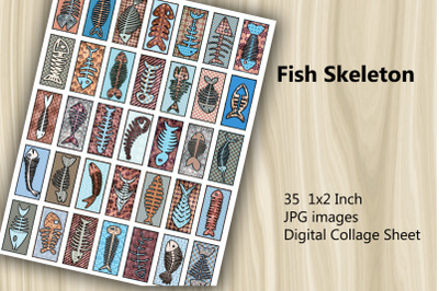 Digital Collage Sheet - Fish Skeleton