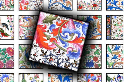 Digital Collage Sheet - Medieval Floral Patterns