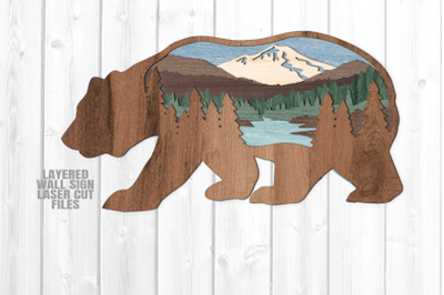 Mountain Bear SVG Laser Cut Files Layered Glowforge Art