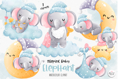 Sleeping baby elephant Clipart, baby boy clipart, baby boy elephant cl