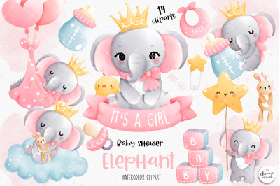 Baby Girl Elephant Clipart, baby Girl clipart, baby shower Elephant cl