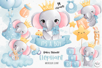 Baby Boy Elephant Clipart, baby Boy clipart, baby shower Elephant clip