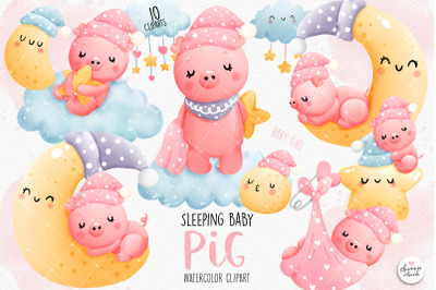 Sleeping baby pig Clipart, baby girl clipart, baby girl pig clipart, p