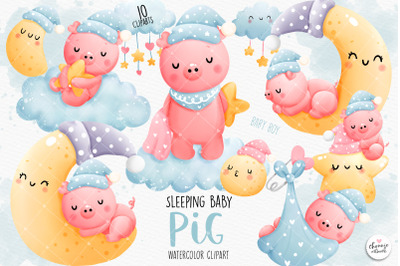 Sleeping baby pig Clipart, baby boy clipart, baby boy pig clipart, bab