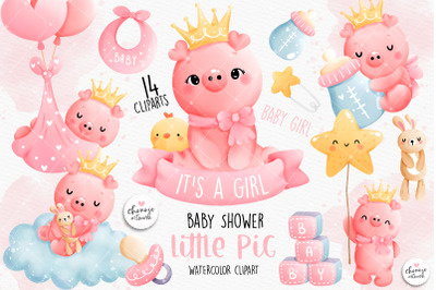 Baby Pig Clipart, baby Girl clipart, baby shower pig clipart, baby sho