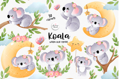 Baby Koala Clipart, Watercolor little animals clipart, Baby Shower Cli