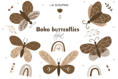 Butterfly clipart, Butterfly PNG, Boho clipart, Boho SVG, Boho baby