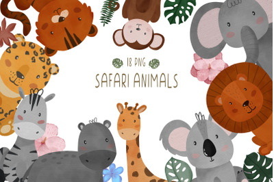 Watercolor safari baby animals clipart, Safari PNG, Jungle animals PNG