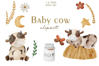 Watercolor baby cow clipart, Cow png, Farm clipart, Farm baby shower