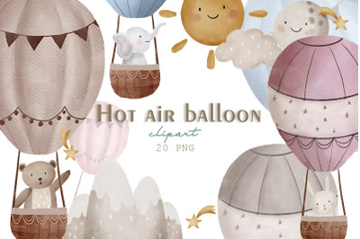 Watercolor hot air balloons clipart PNG, Balloons Baby shower, Newborn