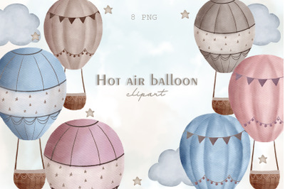 Watercolor hot air balloon clipart PNG, Baby shower, Gender reveal PNG