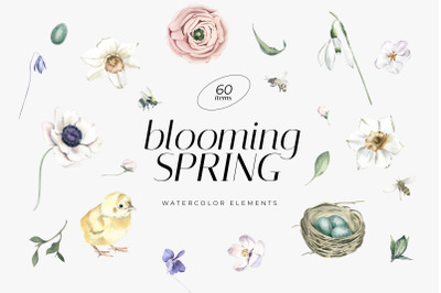 Blooming Spring Watercolor DIY Elements