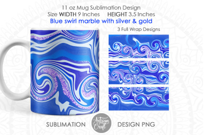 Mug designs PNG for sublimation, blue swirl marble, full wrap mug PNG