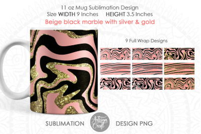 Sublimation mug designs with beige and black fluid art