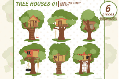 Cute TREE HOUSE clipart, Woodland houses