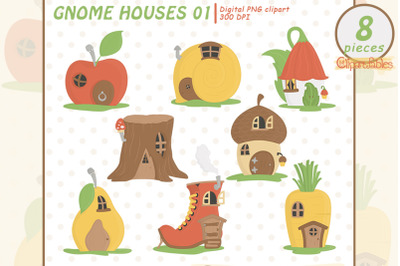 Cute GNOME HOUSES clipart, Woodland clip art