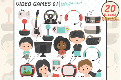 Cute VIDEO GAME night clipart, Gamer clip art set