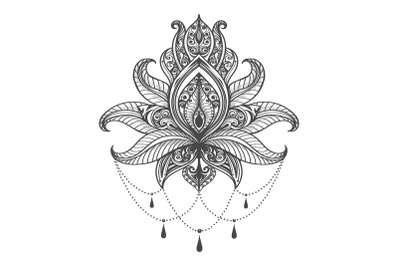 Hand Drawn Lotus Flower Pattern Tattoo