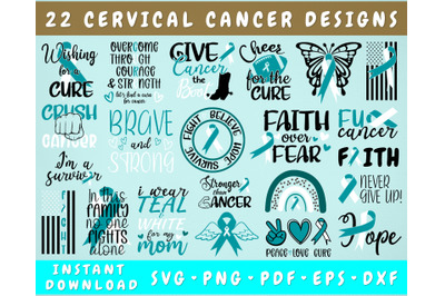 Cervical Cancer Awareness SVG Bundle&2C; Teal and White Cancer SVG