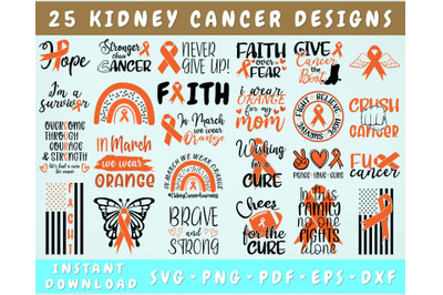 Kidney Cancer Awareness SVG Bundle&2C; Orange Cancer Ribbon SVG