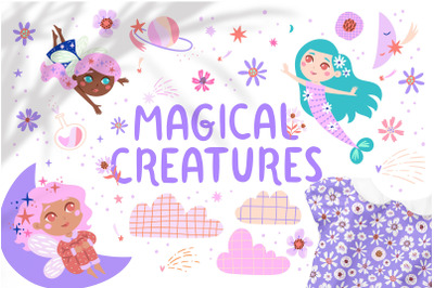 Fairies and mermaids magic clipart